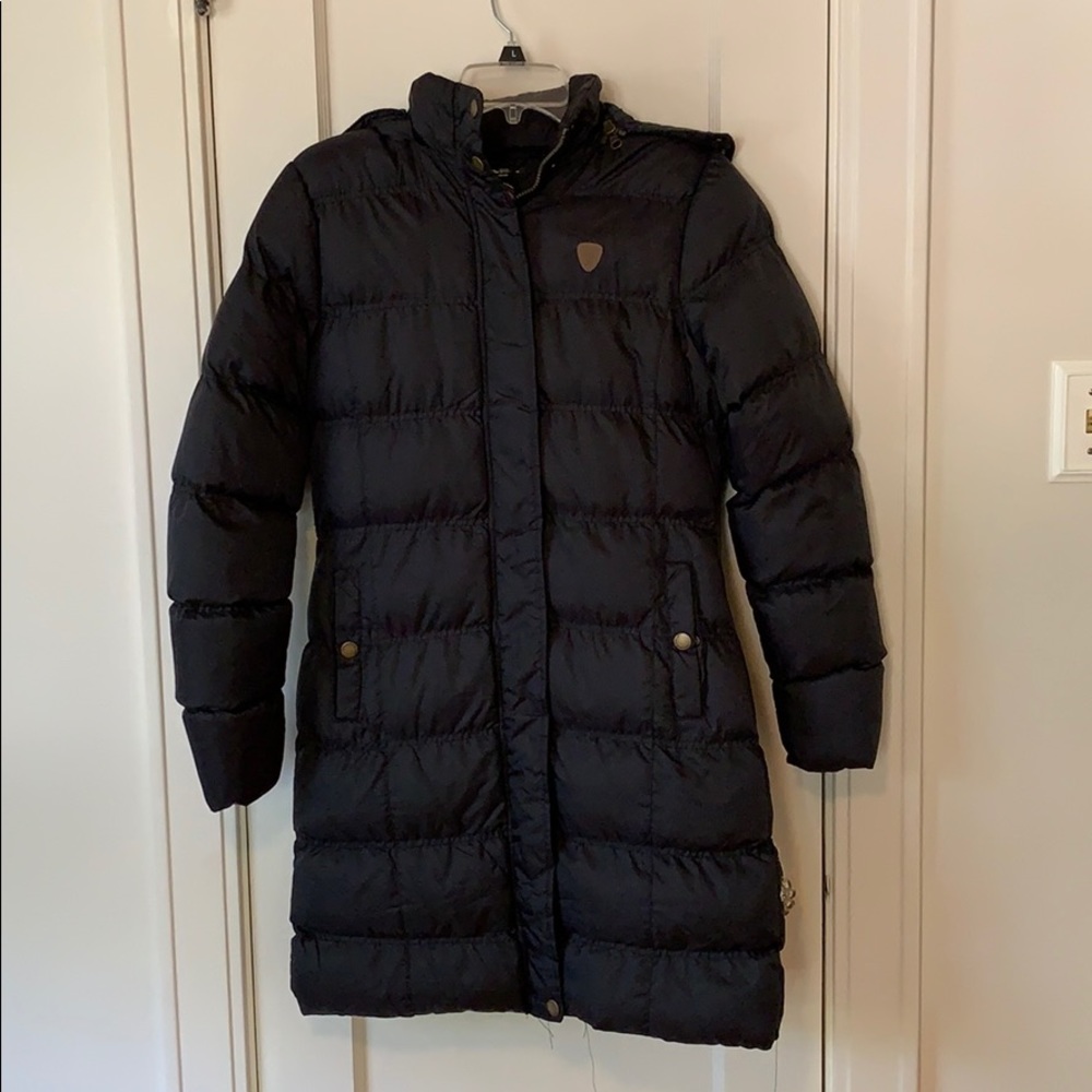 Long padded coat with fur trim